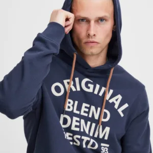 Felpa Cappuccio Stampa Denim
