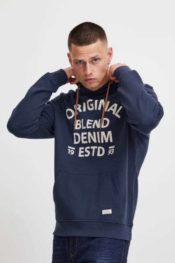 Felpa Cappuccio Stampa Denim