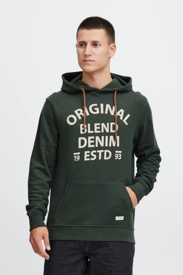 Felpa Cappuccio Stampa Denim